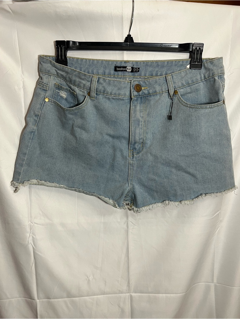 Boohoo Light Wash Frayed Hem Denim Shorts